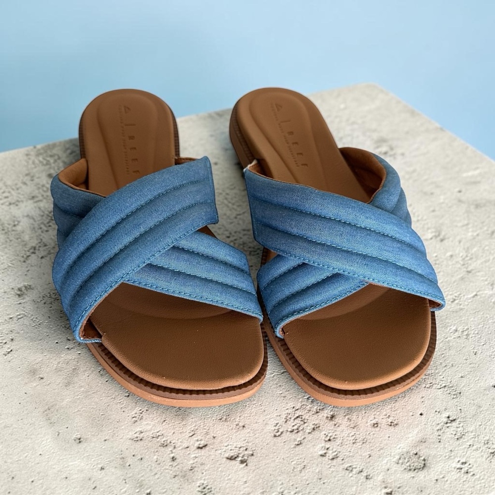 Reef Blue Crisscross Slides Size 7
